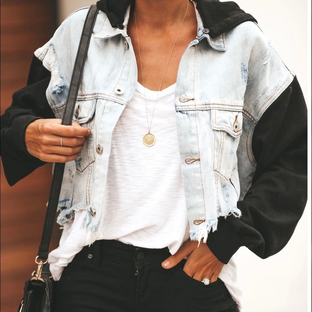 Vici maxed out denim contrast hoodie